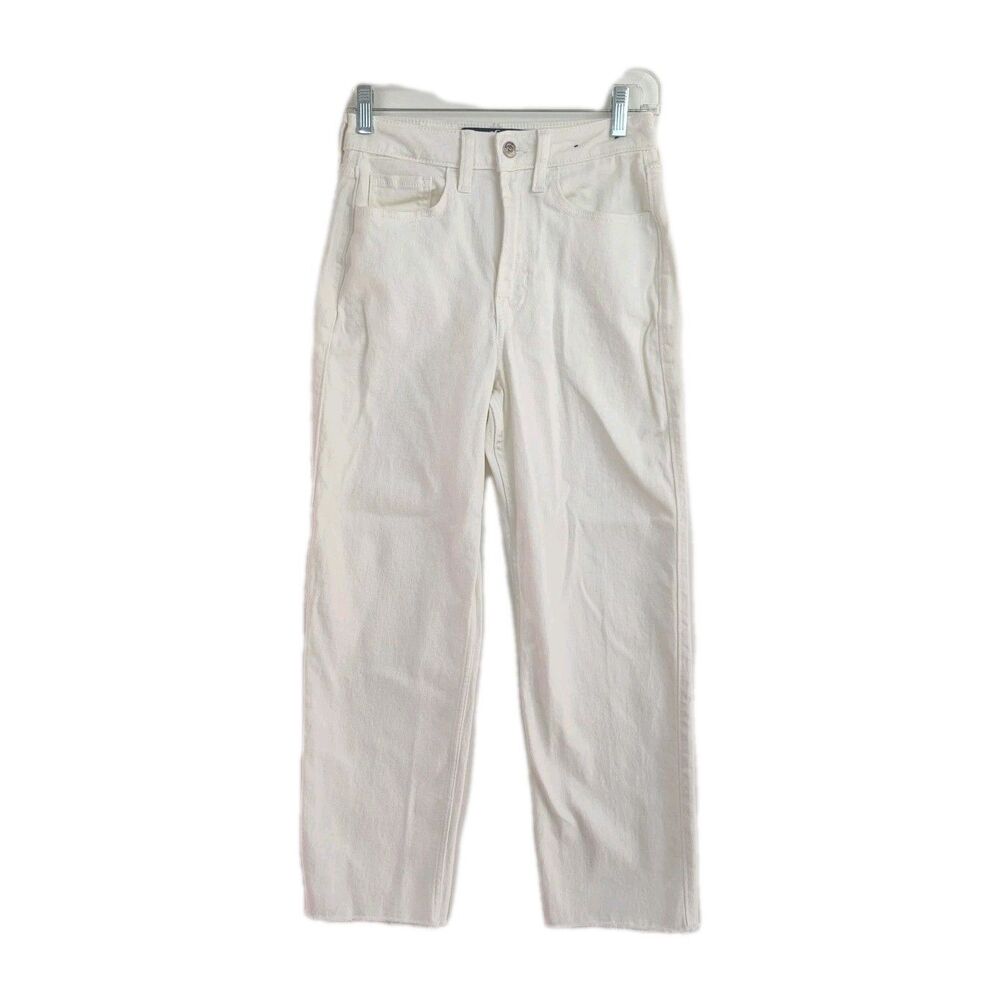 Hollister Jeans Women 7R 25x27 White Ultra High-Rise Vintage Straight Raw Hem